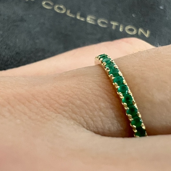 EF Collection 14K Yellow Gold Emerald Eternity Stacking Ring - Picture 11 of 12
